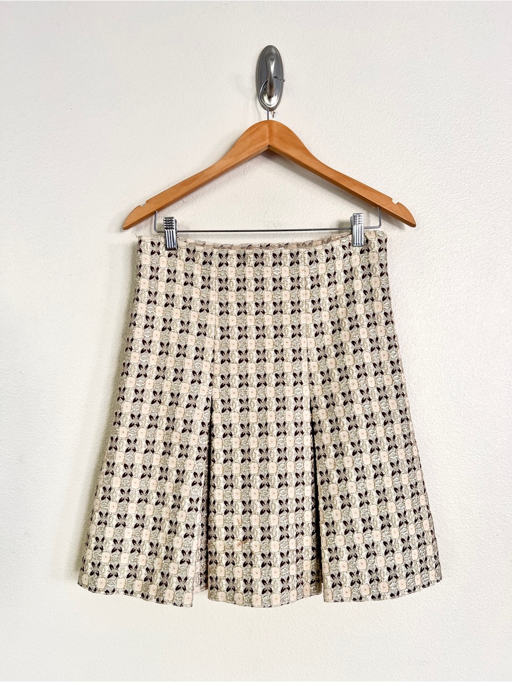 Vintage PRADA S/S 2002 Brocade Metallic Box Pleated Skirt in Gold - Picture 10 of 14